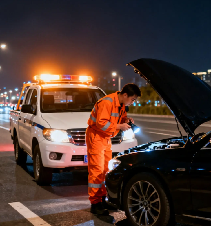 夜间道路紧急汽车救援